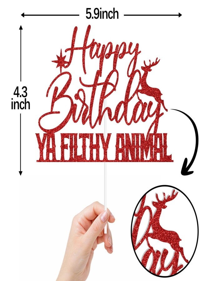 ZACHAKO Red Glitter Happy Birthday Ya Filthy Animal Cake Topper, Christmas Santa Merry Birthday Decor, Xmas Christmas Holiday Celebrations Party Decorations Supplies - Image 2