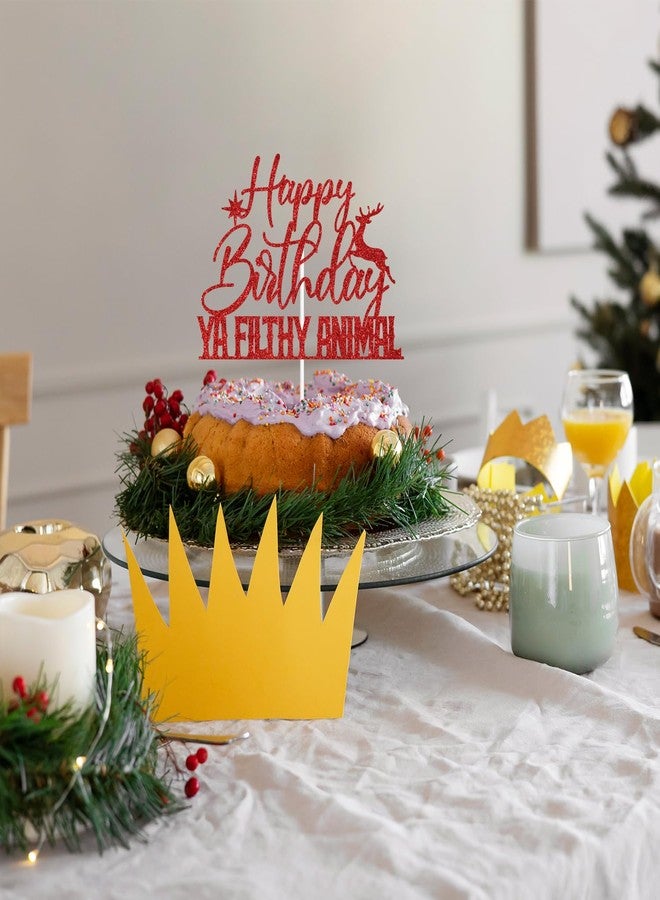 ZACHAKO Red Glitter Happy Birthday Ya Filthy Animal Cake Topper, Christmas Santa Merry Birthday Decor, Xmas Christmas Holiday Celebrations Party Decorations Supplies - Image 3