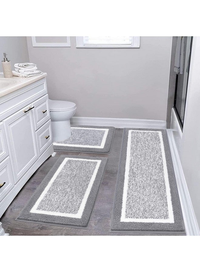 Pauwer Bathroom Rug Mat Set 3 Piece, Microfiber Shaggy Bath Set, Non-Slip Ultra Soft Carpet Mats, Absorbent with U-Shaped Toilet for Bathroom, Tub, Shower, Light Grey - Image 1