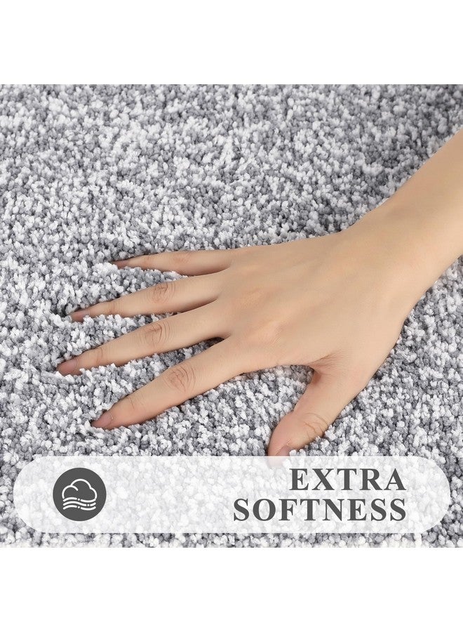 Pauwer Bathroom Rug Mat Set 3 Piece, Microfiber Shaggy Bath Set, Non-Slip Ultra Soft Carpet Mats, Absorbent with U-Shaped Toilet for Bathroom, Tub, Shower, Light Grey - Image 2