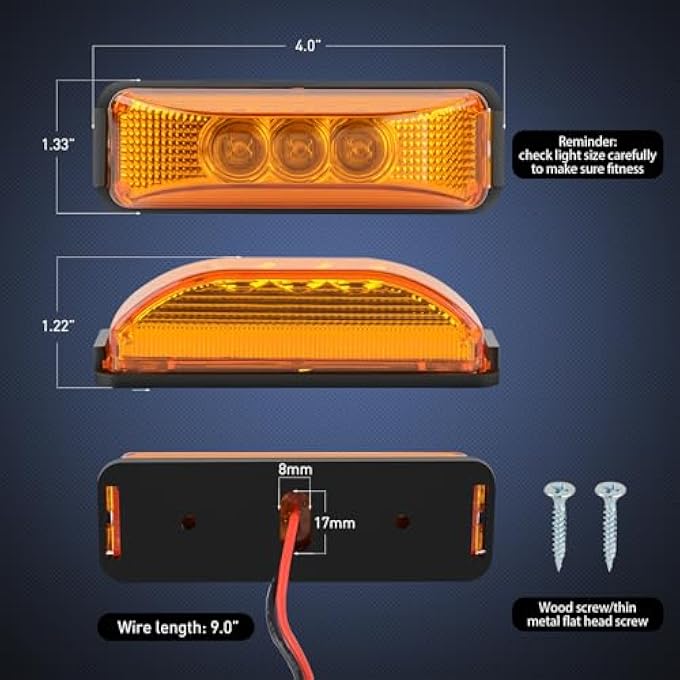 Nilight Tl16 2Pcs 39 Inch 3 Led Truck Trailer Amber Light Front Rear Led Side Marker Lights Clearance Indicator Lamp Optimal Sealed Waterproof Surface Mounted Led Marker Light - Image 5