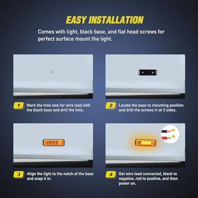 Nilight Tl16 2Pcs 39 Inch 3 Led Truck Trailer Amber Light Front Rear Led Side Marker Lights Clearance Indicator Lamp Optimal Sealed Waterproof Surface Mounted Led Marker Light - Image 4