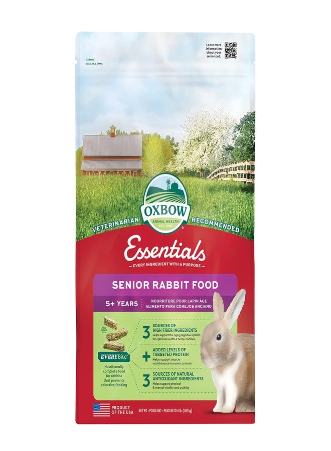 Oxbow Essentials Senior Rabbit Food, Alfalfa-Based Rabbit Pellets for Older Bunnies, High Fiber, Vitamin & Mineral Rich, Vet Formulated, Healthy Rabbit Diet for Adult Rabbits, Made in USA, 4 lb Bag - Image 1