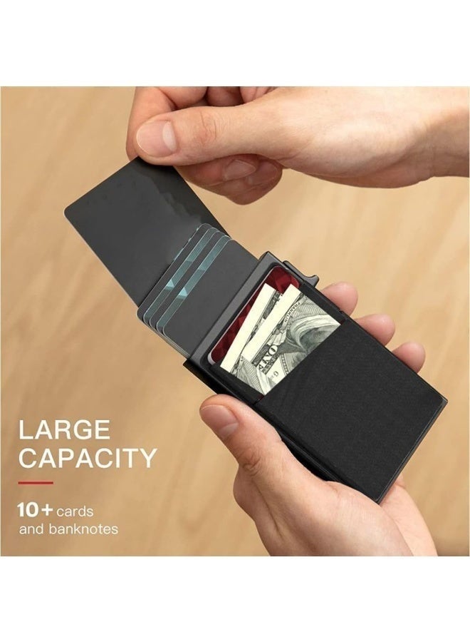 Credit Card Holder Pop Up RFID with Money Pocket Security Slim Metal Bank Card for Men and Women Up to Hold 10+Cards - Image 2