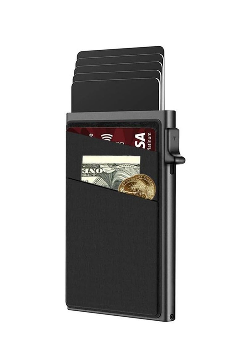 Credit Card Holder Pop Up RFID with Money Pocket Security Slim Metal Bank Card for Men and Women Up to Hold 10+Cards - Image 1