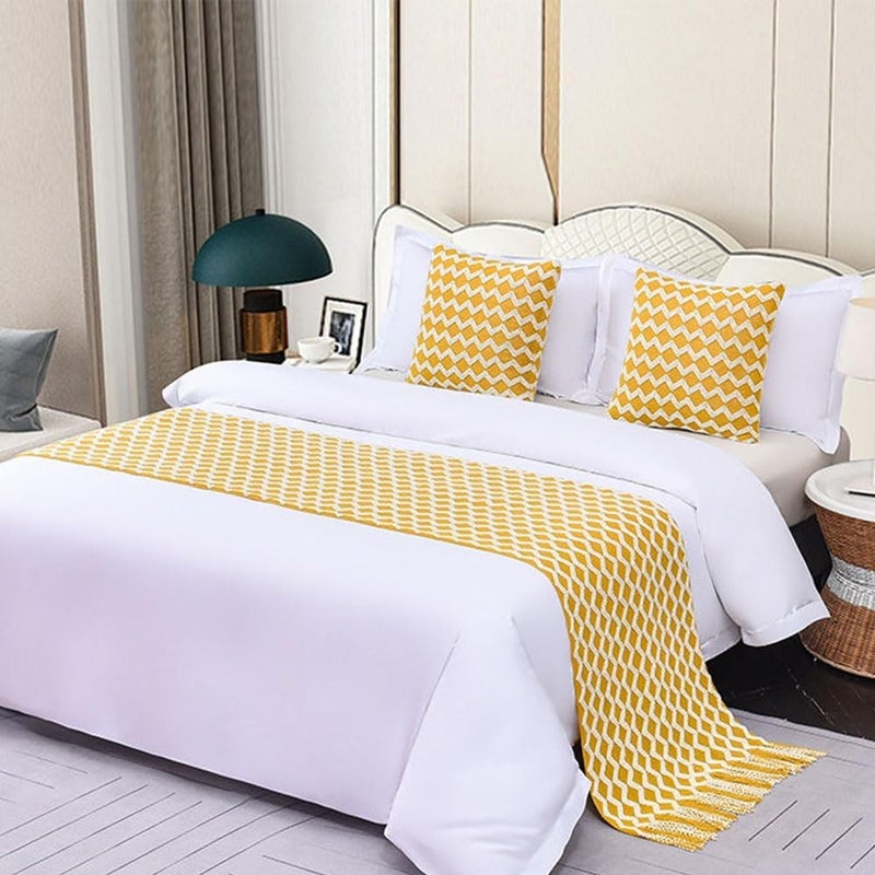 Floral, Knitted Wave Bed Runners Multicolor Multiple Sizes,Yellow-60 * 230cm for 1.5m/1.8m Bed - Image 1