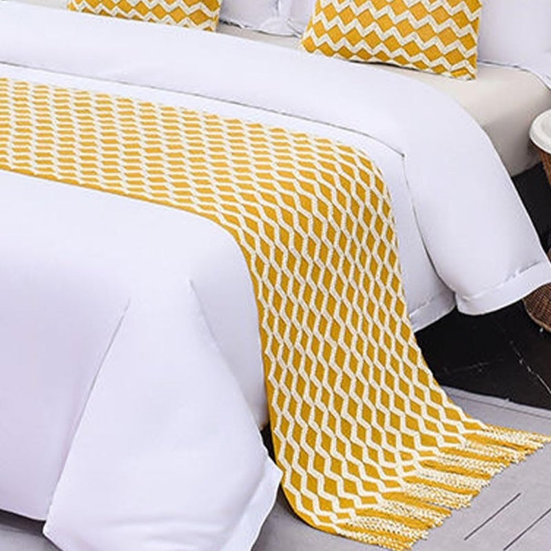 Floral, Knitted Wave Bed Runners Multicolor Multiple Sizes,Yellow-60 * 230cm for 1.5m/1.8m Bed - Image 2