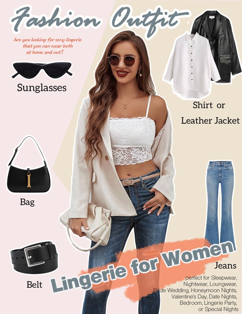 Avidlove White Lace Bralette for Women Basic Cami Fitness Casual Crop Tops Medium - Image 4