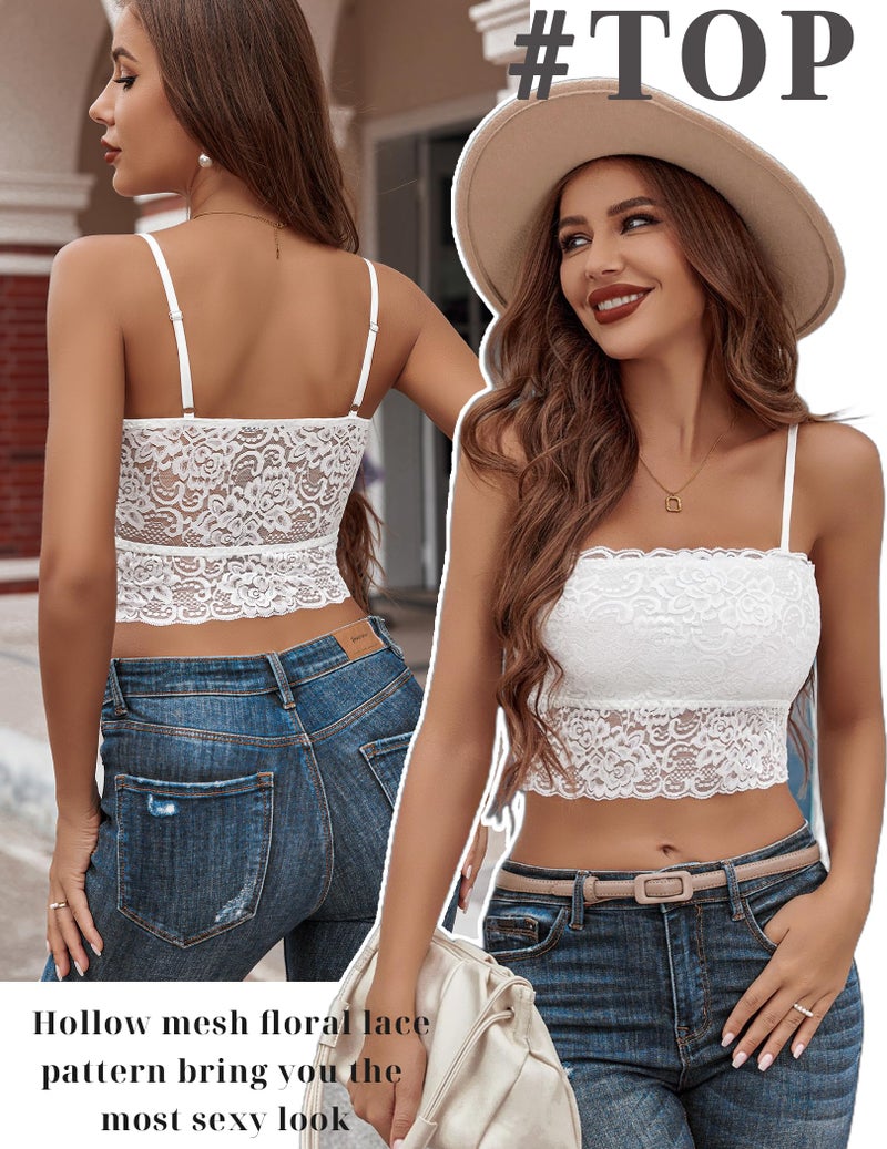 Avidlove White Lace Bralette for Women Basic Cami Fitness Casual Crop Tops Medium - Image 2