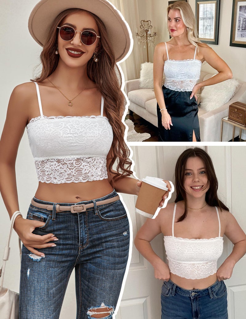 Avidlove White Lace Bralette for Women Basic Cami Fitness Casual Crop Tops Medium - Image 5