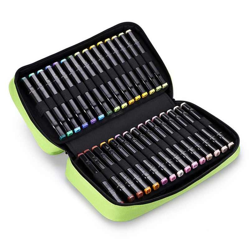 BTSKY Art Marker Carrying Case Lipstick Organizer60 Slots Canvas Zippered Markers Storage for Touch Spectrum Noir Paint Sharpie Markers Empty Wallet OnlyGreen