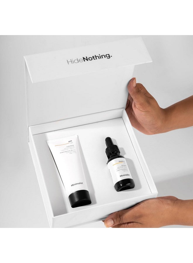 منيماليست مجموعة هدايا للعناية بالبشرة بتفتيح البشرة وعامل حماية من الشمس | مجموعة هدايا فاخرة للنساء والرجال | سيروم وواقي شمس  - Image 2