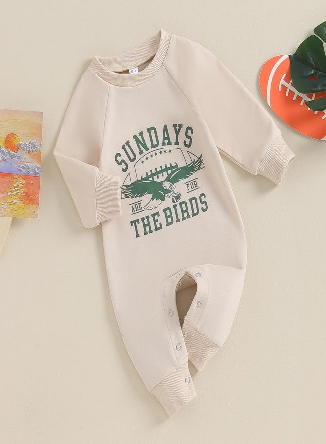 Honganda Newborn Infant Baby Boy Girl Football Jumpsuit Sundays are for The Birds Eagles Onesie Romper Fall One Piece Outfit (Khaki, 6-12 Months) - Image 2