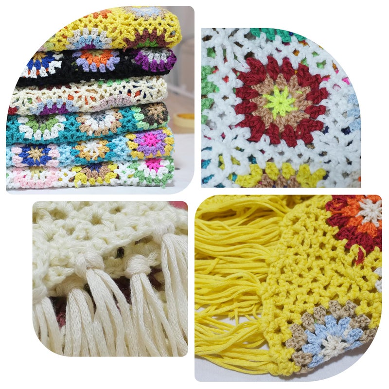 kunying 66x29 in Handmade Crochet tassels Fringed Poncho Cape Shawls Wraps Granny Square Womens Coat Sweater (Beige) - Image 3