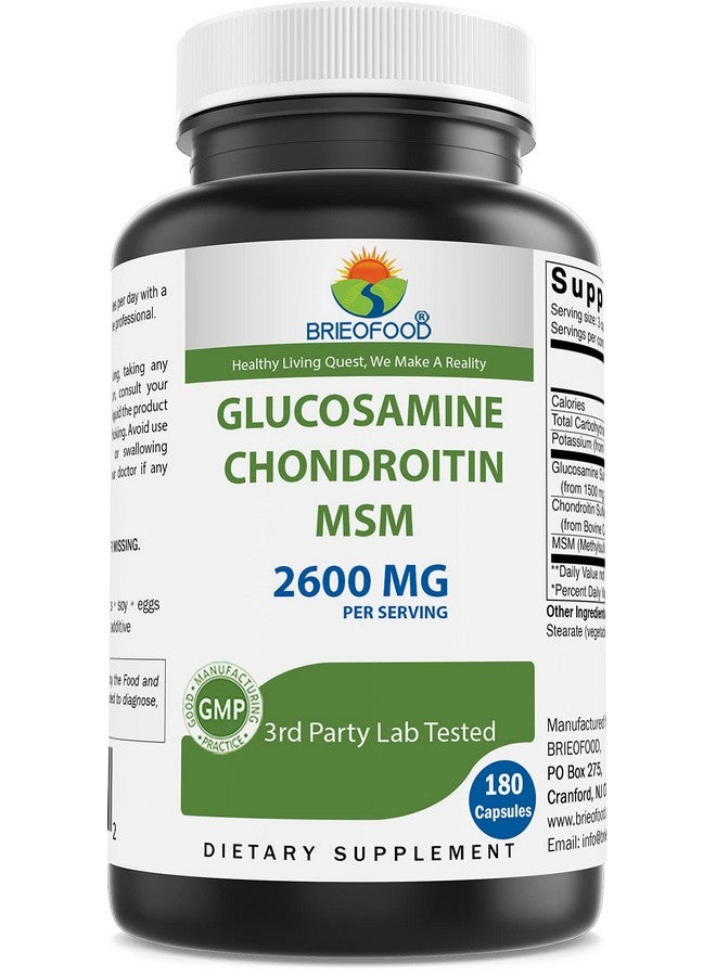 Brieofood Triple Strength Glucosamine Chondroitin MSM 2600mg/Serving Capsules, Supports Healthy Joint, Cartilage and Connective Tissue - Promotes Joint Comfort & Flexibility 180 Count - Image 1