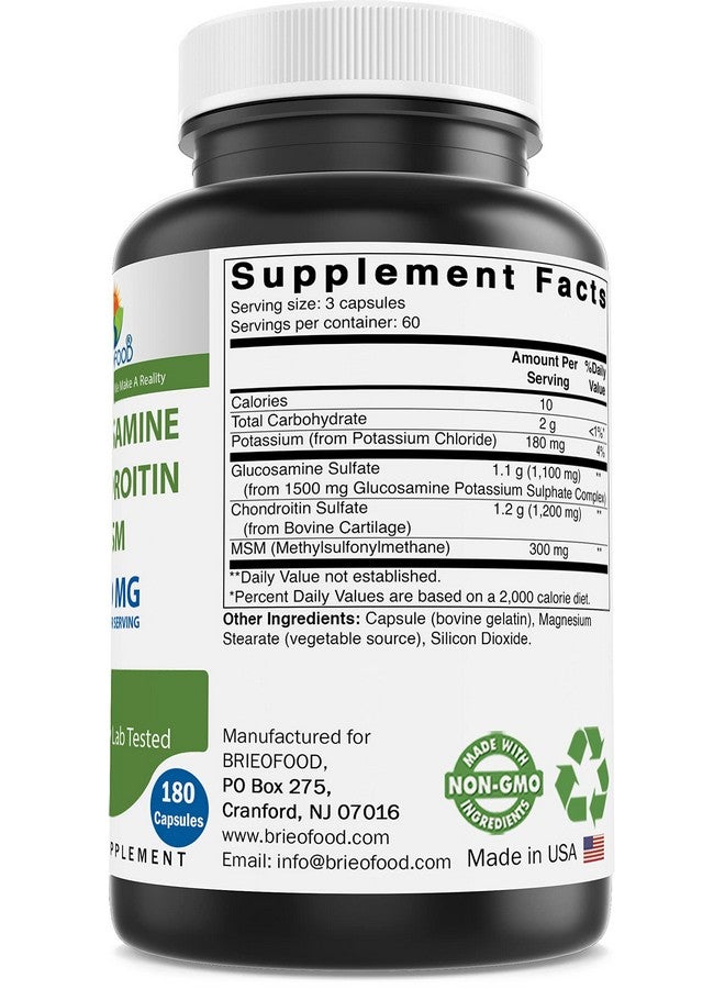 Brieofood Triple Strength Glucosamine Chondroitin MSM 2600mg/Serving Capsules, Supports Healthy Joint, Cartilage and Connective Tissue - Promotes Joint Comfort & Flexibility 180 Count - Image 2