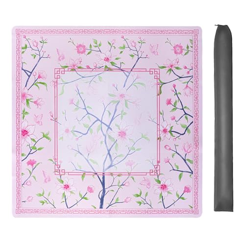 Jongyance Pink Printed Mahjong Mat 315x315 with Black Carrying Bag AntiSlip NoiseReducing Mahjong Table Mat for MahjonggPoker Board Games Dominoes and Card - Image 1