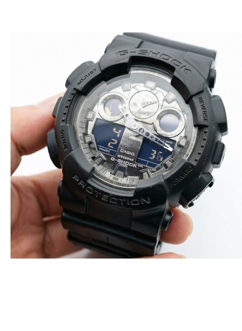 كاسيو ساعة CASIO بعرض شاشة LCD/شاشة مزدوجة، تحكمها حركة كوارتز مقاومة للماء 200 متر، مع حزام بلاستيكي، ساعة رجالية صنعت في اليابان/الصين، دials سوداء - Image 1
