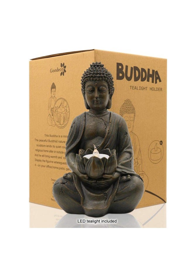 Goodeco Meditation Small Buddha Statue Figurine -Buddha with LED Tea Lights Candle Holder,Gift idea,Zen Home Decor Meditation Accessories 8" - Image 1