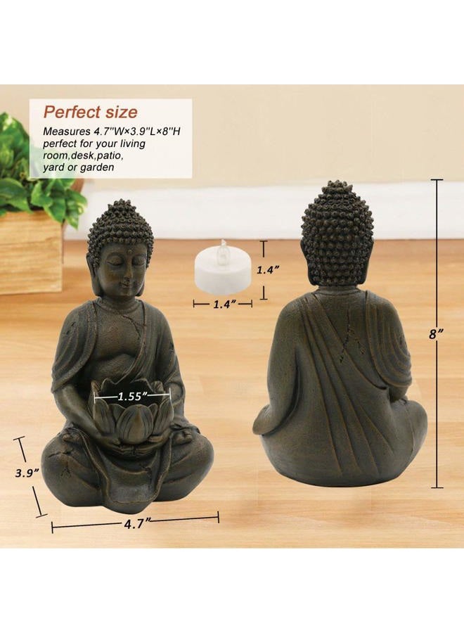 Goodeco Meditation Small Buddha Statue Figurine -Buddha with LED Tea Lights Candle Holder,Gift idea,Zen Home Decor Meditation Accessories 8" - Image 2