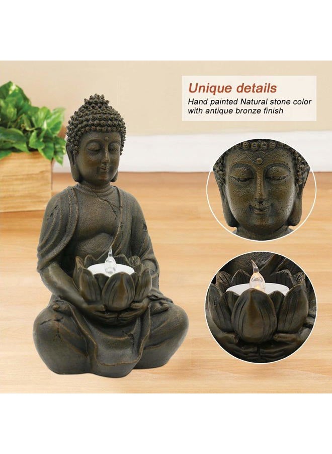 Goodeco Meditation Small Buddha Statue Figurine -Buddha with LED Tea Lights Candle Holder,Gift idea,Zen Home Decor Meditation Accessories 8" - Image 4