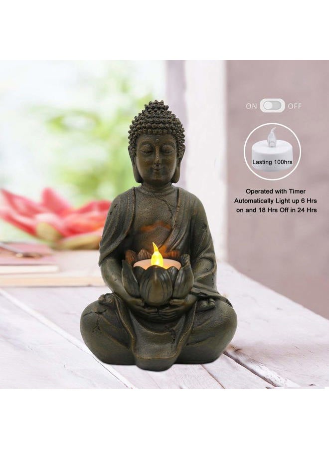 Goodeco Meditation Small Buddha Statue Figurine -Buddha with LED Tea Lights Candle Holder,Gift idea,Zen Home Decor Meditation Accessories 8" - Image 3