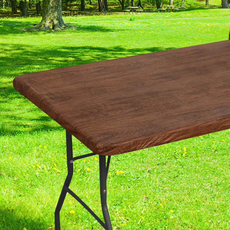 Smiry Rectangle Table Cloth Cover, Waterproof Elastic Fitted Picnic Tablecloth for 4 Foot Tables, Wipeable Flannel Backed Vinyl Tablecloths for Camping, Dining, Outdoor (Brown, 30" x 48") - Image 1