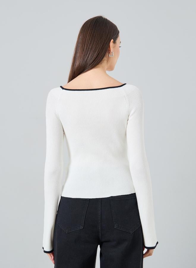 Take Two Solid Wide Neck Long Flare Sleeve Top - Image 4