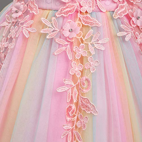 IWEMEK Flower Girls Embroidered Lace Bridesmaid Wedding Maxi Dress Sleeveless Floor Length Long Pageant Party Formal Princess First Communion Floral Boho Vintage Tulle Evening Dance Ball Gown Rainbow 11-12 - Image 5