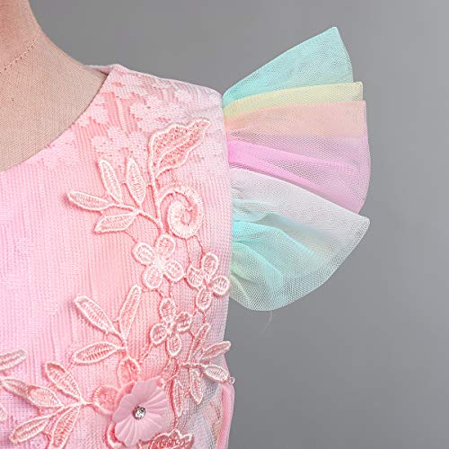 IWEMEK Flower Girls Embroidered Lace Bridesmaid Wedding Maxi Dress Sleeveless Floor Length Long Pageant Party Formal Princess First Communion Floral Boho Vintage Tulle Evening Dance Ball Gown Rainbow 11-12 - Image 4