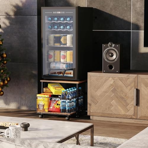 OGFC 37139 Space Saver Mini Fridge Stand,Fridge Stand with Storage,120LBS Mini Fridge Table with 4 Lockable Wheels,Fridge Cart for Dorm, Home, Kitchen, Office-Black - Image 3