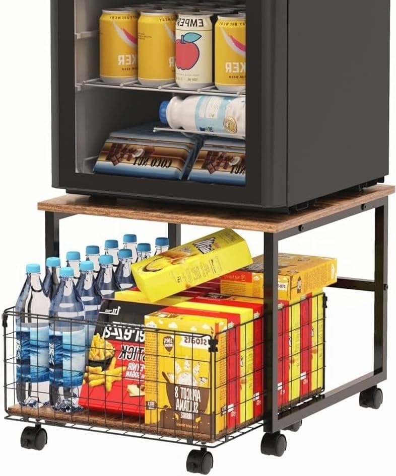 OGFC 37139 Space Saver Mini Fridge Stand,Fridge Stand with Storage,120LBS Mini Fridge Table with 4 Lockable Wheels,Fridge Cart for Dorm, Home, Kitchen, Office-Black - Image 2