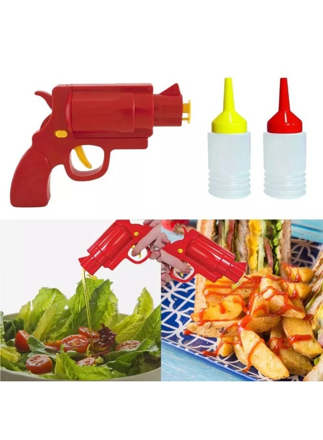 مسدس توزيع الصوصات والبهارات المبتكر - موزع كاتشب ومايونيز ممتع لحفلات الشواء | قلم تزيين الكيك بالشوكولاتة والكريمة | يتضمن علبة مرنة قابلة لإعادة التعبئة | أداة مطبخ متينة وعملية. - Image 1