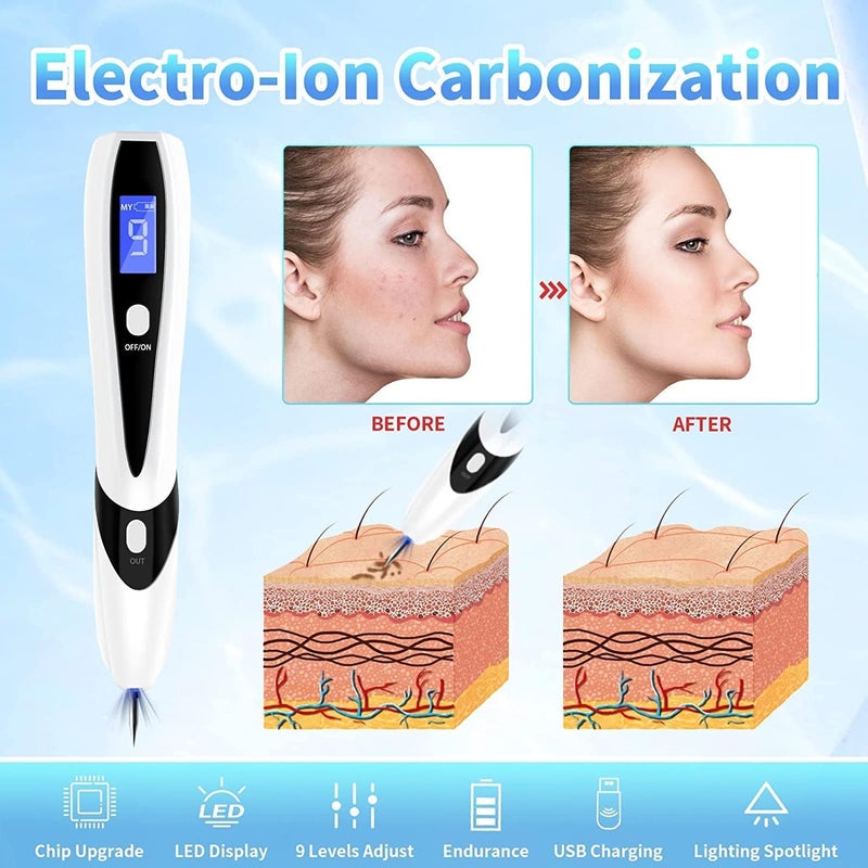 مزيل الزوائد الجلدية، مجموعة أدوات إزالة الزوائد الجلدية مع شاشة LCD و9 أوضاع قابلة للتعديل و30 إبرة دقيقة وشحن USB للاستخدام المنزلي، للنمش والثآليل والبقع الداكنة والشامات في الجسم والوجه (أبيض) - Image 2