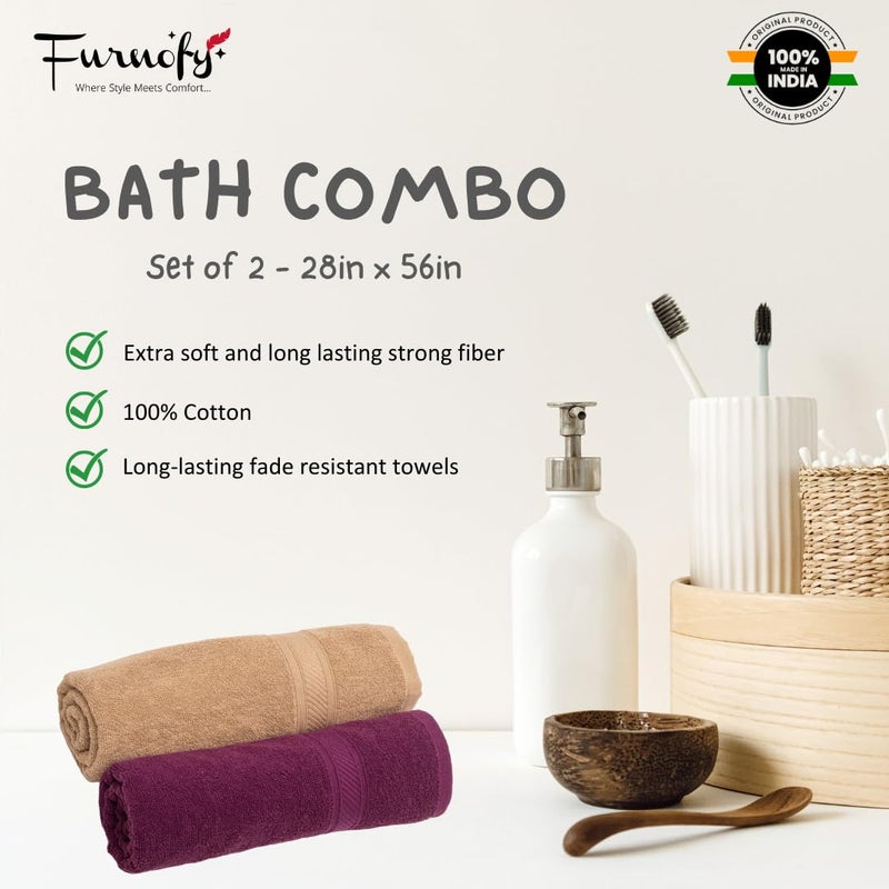 Furnofy 450 GSM Cotton Towels for Bath (70 x 140 cm), Highly Absorbent and Soft Bathroom Towels (Pack of 2 - Magenta, Beige) - Image 5