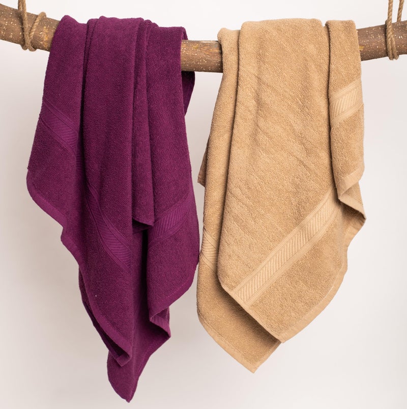 Furnofy 450 GSM Cotton Towels for Bath (70 x 140 cm), Highly Absorbent and Soft Bathroom Towels (Pack of 2 - Magenta, Beige) - Image 2