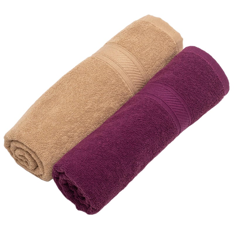 Furnofy 450 GSM Cotton Towels for Bath (70 x 140 cm), Highly Absorbent and Soft Bathroom Towels (Pack of 2 - Magenta, Beige) - Image 1