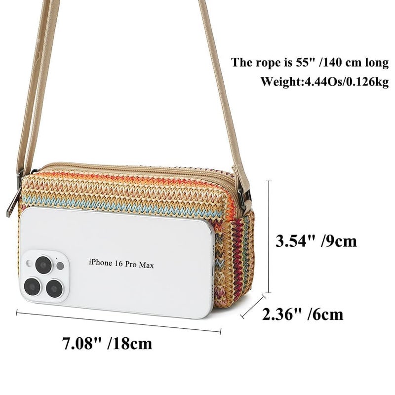 BBORGDC Boho Small Straw Crossbody Purse for Women - Adjustable Strap Dual Compartment Phone Bag, Vacation Travel Cell Phone Purse Wallet, Original Design Gift - Image 3