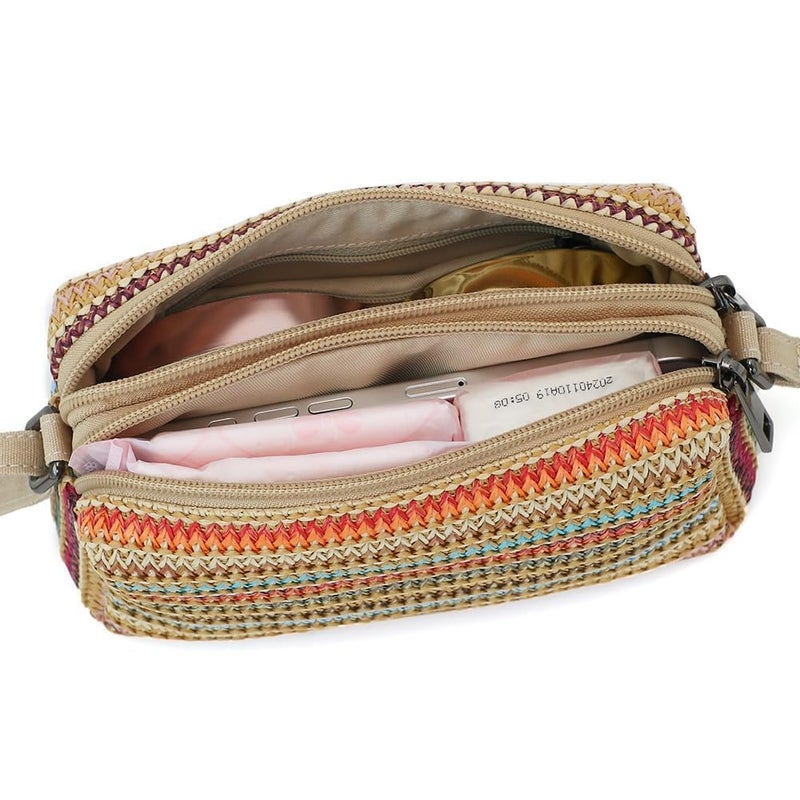 BBORGDC Boho Small Straw Crossbody Purse for Women - Adjustable Strap Dual Compartment Phone Bag, Vacation Travel Cell Phone Purse Wallet, Original Design Gift - Image 5