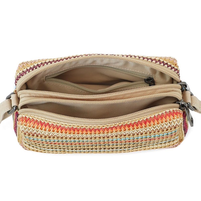 BBORGDC Boho Small Straw Crossbody Purse for Women - Adjustable Strap Dual Compartment Phone Bag, Vacation Travel Cell Phone Purse Wallet, Original Design Gift - Image 4