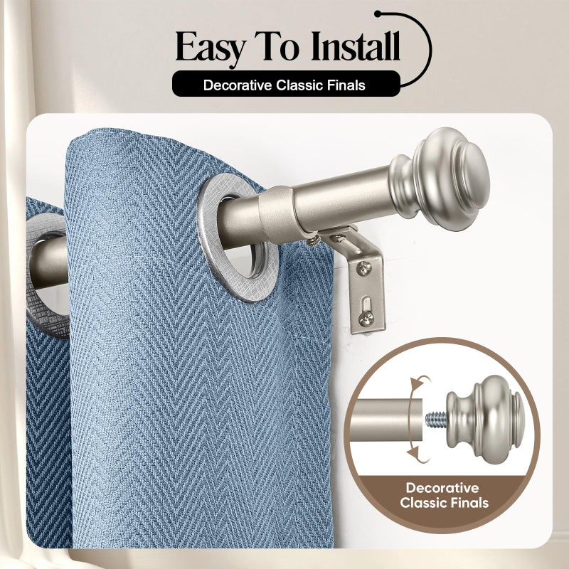 SIMEWIN Heavy Duty Curtain Rods for Windows 28 to 48 Inches, 1 Inch Silver Curtain Rods for Bedroom, Living Room, Patio, Kitchen, Adjustable Curtain Rods with Classic Finials, Silver Finishing - Image 2