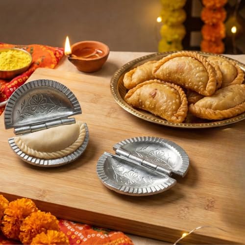 Sakoraware Aluminium Gujiya Karanji Dumpling Maker | Gujia Karjikai Mould Cutter Sacha Machine | Kitchen Molds | Ganesh Chaturthi | Holi | Diwali Festivals | Pack of 2| Perfect for Homemade Treats - Image 1