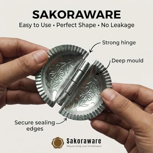 Sakoraware Aluminium Gujiya Karanji Dumpling Maker | Gujia Karjikai Mould Cutter Sacha Machine | Kitchen Molds | Ganesh Chaturthi | Holi | Diwali Festivals | Pack of 2| Perfect for Homemade Treats - Image 4