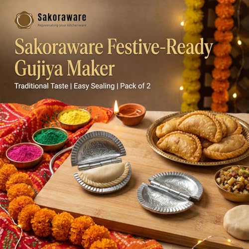 Sakoraware Aluminium Gujiya Karanji Dumpling Maker | Gujia Karjikai Mould Cutter Sacha Machine | Kitchen Molds | Ganesh Chaturthi | Holi | Diwali Festivals | Pack of 2| Perfect for Homemade Treats - Image 3