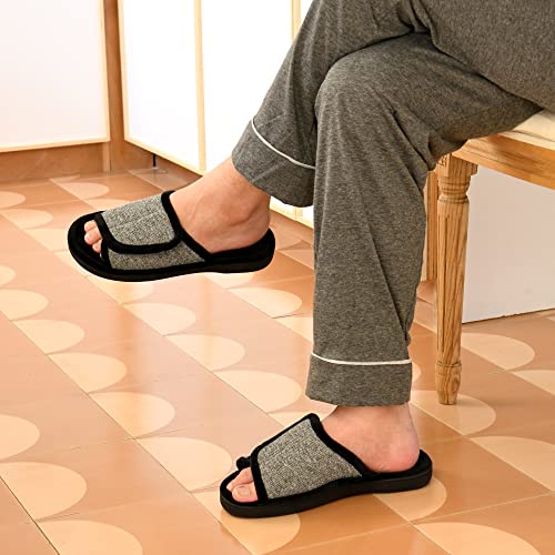 DL Adjustable Men's Memory Foam Slippers - Open Toe House Slippers for Indoor/Outdoor Use, Comfortable and Breathable, Size 13-14, Light Grey - Image 2