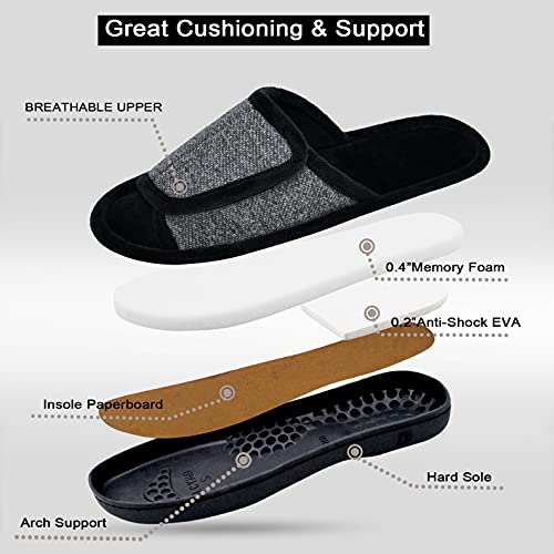 DL Adjustable Men's Memory Foam Slippers - Open Toe House Slippers for Indoor/Outdoor Use, Comfortable and Breathable, Size 13-14, Light Grey - Image 4