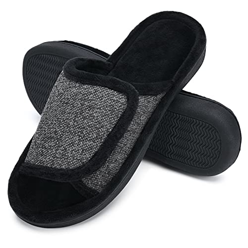 DL Adjustable Men's Memory Foam Slippers - Open Toe House Slippers for Indoor/Outdoor Use, Comfortable and Breathable, Size 13-14, Light Grey - Image 1