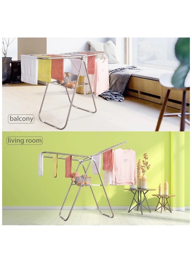 VIO Stainless Steel Gullwing Cloth Drying Rack 5 Bar Foldable Collapsible Space Saving Laundry Clothes Dryer Stand for Home Indoor Outdoor Durable Easy Storage Durable Adjustable Rust Resistant  - Image 3