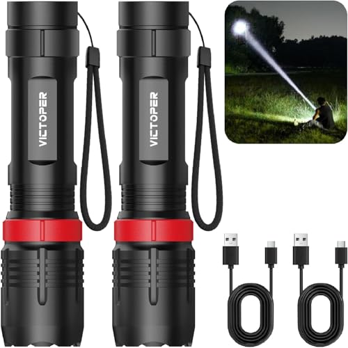 Victoper Rechargeabe Flashlight 2 Pack, High Lumens 5 Modes LED Bright Tactical Flashlights, Waterproof Zoomable Flash Light for Outdoor, Gifts for Camping Essentials Gear - Image 1