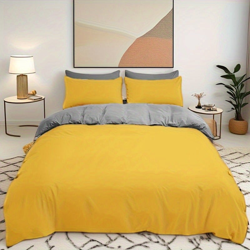 5pcs Dual-Style Solid Color Duvet Cover and Pillowcase Set, Brushed Fabric Skin-Friendly All-Season Breathable Comfortable Minimalist Duvet Cover and Pillowcase Set, Includes One Duvet Cover and Four Pillowcases - Image 1
